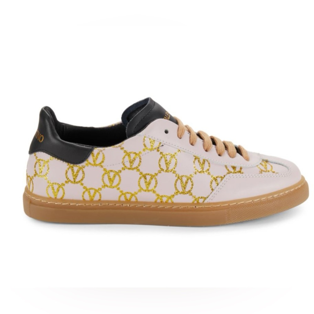 Valentino Metallic Leather Lace-Up Sneakers